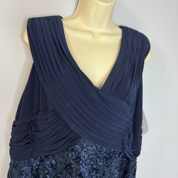 Alex Evenings Women's Plus Size Tea Length Dress with Rosette Detail Blue - Picture 6 of 16